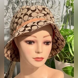 Coach Signature Khaki Authentic Pattern Bucket  Hat in Brown and Tan size M/L
